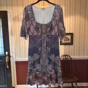 One World Peasant Boho Purple Empire Waist Bell Sv
